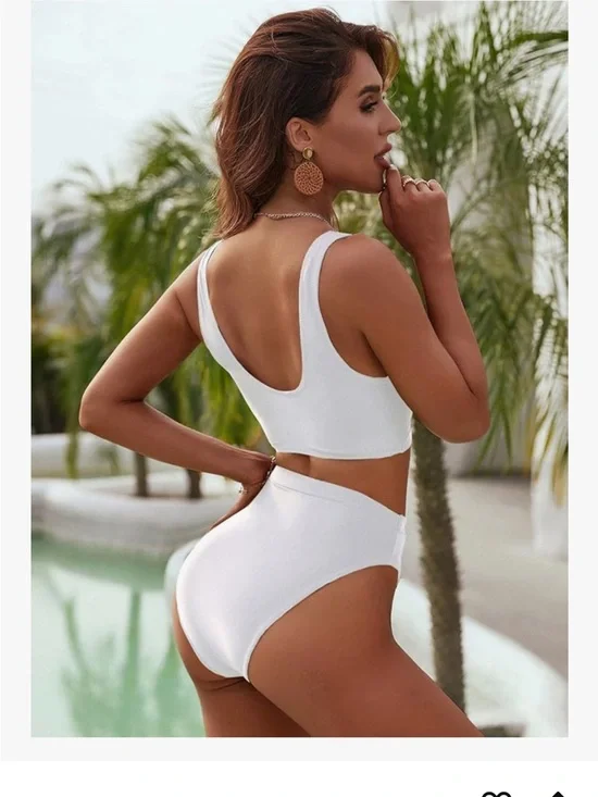 White Cutout High-Waist Bikini Set - Women Swim - Picture 2 of 12